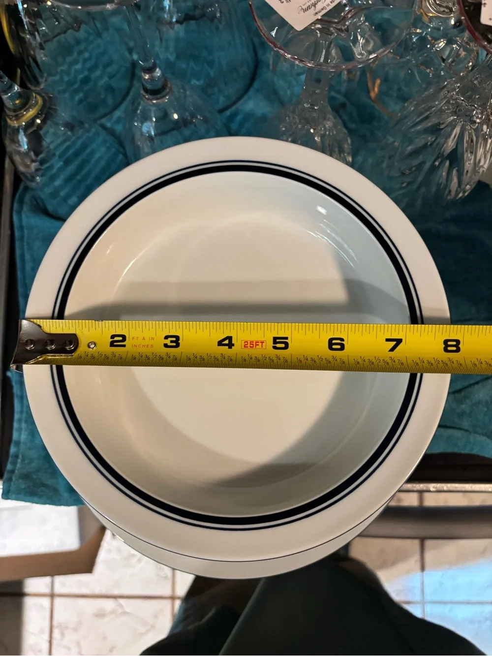 Christianshavn Blue collection by Dansk White Rim Soup Bowl With Navy Trim